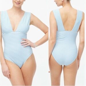J Crew Blue & White Striped Bathing Suit Large